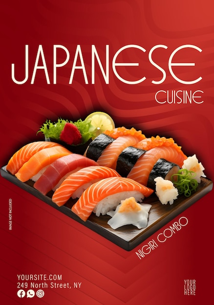 Moderne Vorlage für Sushi-Restaurants mit frischem Nigiri
