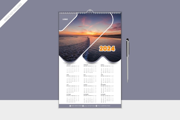 Moderne Wandkalender-Design-Vorlage für das Jahr 2024