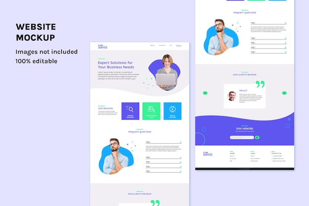 Moderne Website-Homepage-Mockup Vollständig bearbeitbare Vorlage für Service-Websites