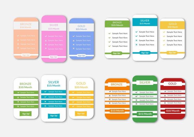Moderne Website-Preise kaufen UXUI-Preislistentabellen-Designvorlage