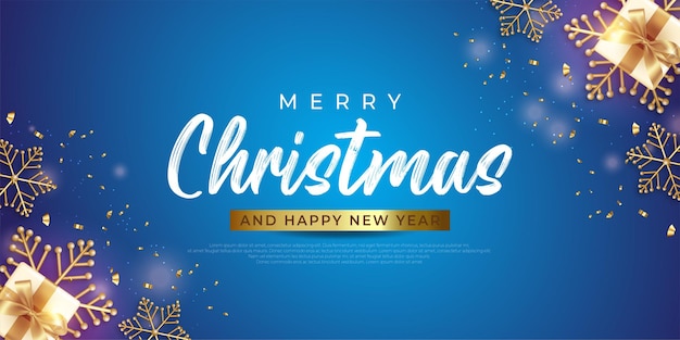 Moderne Weihnachtsfahne mit goldener Schneeflocke auf blauem Hintergrund