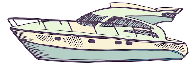 Moderne yacht-farbskizze handgezeichnetes schnellboot