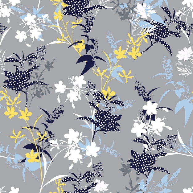 Moderne zeitgenössische silhouette floral mit tupfen botanischen formen nahtlose muster vektor eps10, design für mode, stoff, textil, tapete, cover, web, verpackung und alle drucke