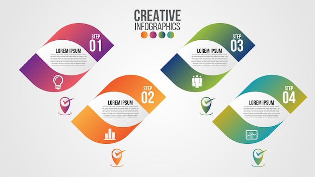 Moderne zeitleisten-entwurfsvorlage der infografik für unternehmen mit 4 schritten oder optionen