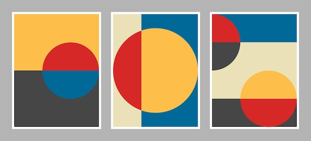 Moderner bauhaus-hintergrund mit geometrischen formen in roter, gelber, blauer, schwarz-weißer farbe