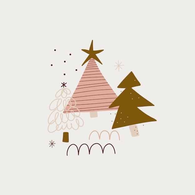 moderner Boho Hygge Minimalismus Frohe Weihnachten und Neujahr Winteraufkleber für Design