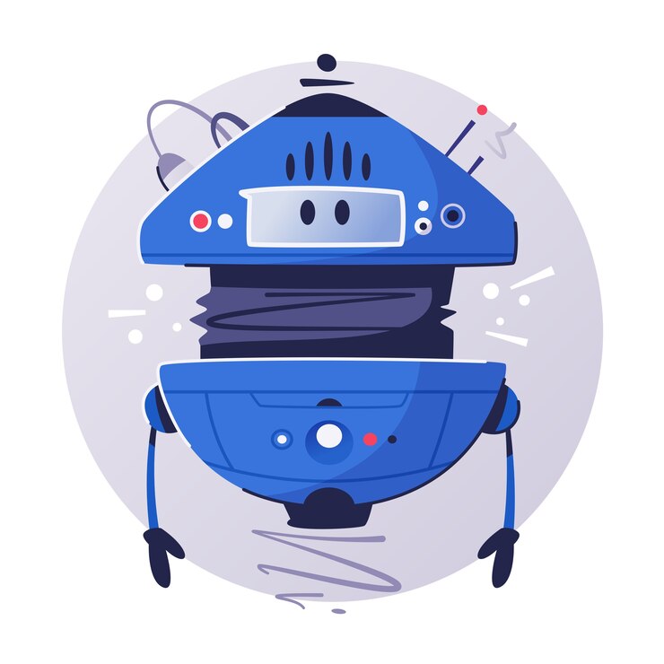 Vektor moderner drohnenassistent. cartoon roboter helfer. ki-maschine. futuristischer cyborg. technik und zukunft.