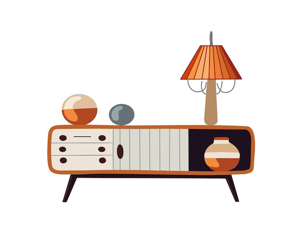 Moderner einfacher Minimalschrank mit Tischlampe für Wohnzimmer-Vektorillustration