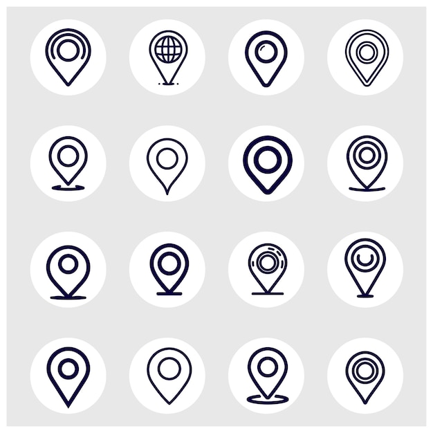 moderner eleganter minimalistischer Umrissstil abstrakter professioneller Standort Pin Icons Set