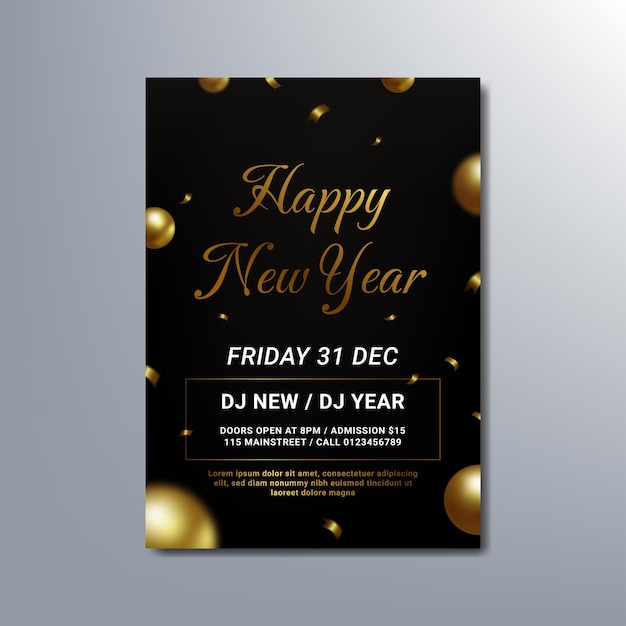 Moderner Frohes neues Jahr-Party-Flyer der Poster-Design-Vorlage