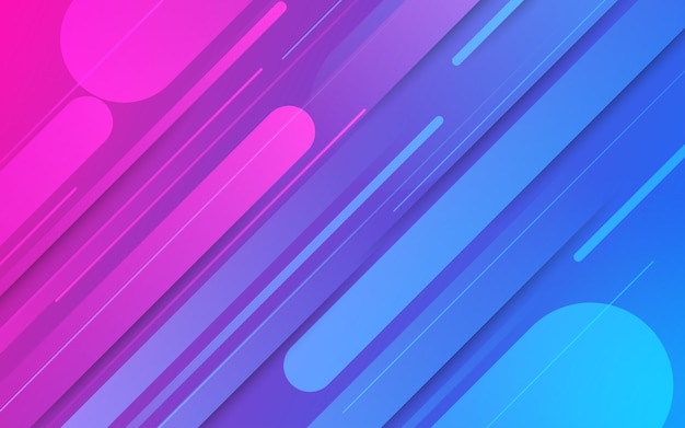 Moderner Hintergrund im geometrischen Stil, violette und blaue Abstufung, bunter abstrakter Memphis-Schrägstrich, Folge