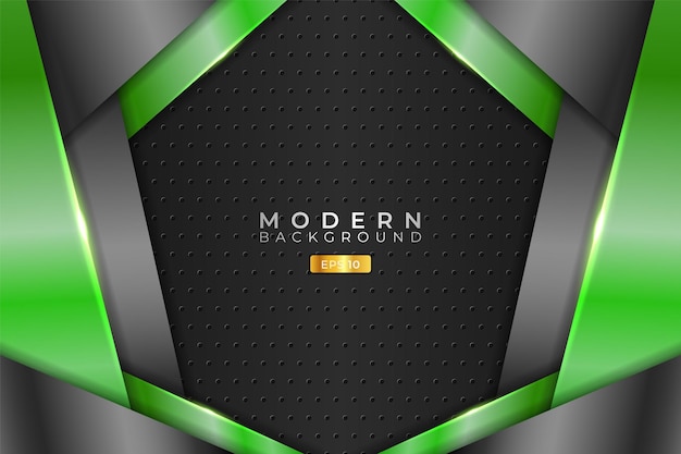 Moderner Hintergrund Realistische Technologie Überlappt 3D Metallic Grün und Grau