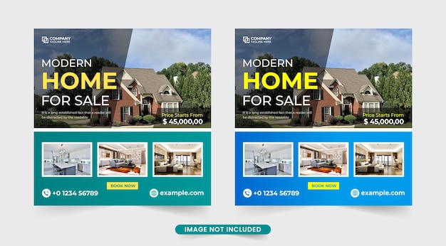Moderner Home Selling Business Template Vektor mit abstrakten Formen Minimalistisches Web-Banner zur Förderung von Immobiliengeschäften mit blauen und gelben Farben Home Selling Social Media Post Vector