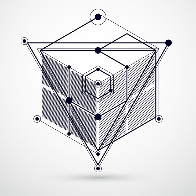 Moderner isometrischer Vektor abstrakter Schwarz-Weiß-Hintergrund mit geometrischem Element. Layout von Würfeln, Sechsecken, Quadraten, Rechtecken und verschiedenen abstrakten Elementen.