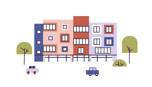 Moderner Kindergarten oder Kindergarten. Vorschulgebäude einfache bunte flache Vektorillustration isoliert auf weißem Hintergrund.