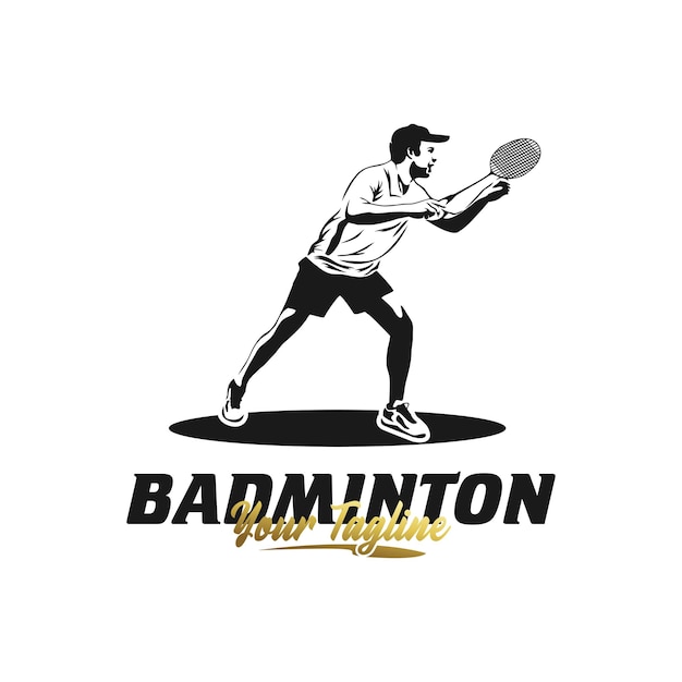 Moderner leidenschaftlicher Badminton-Spieler in der Aktions-Logo