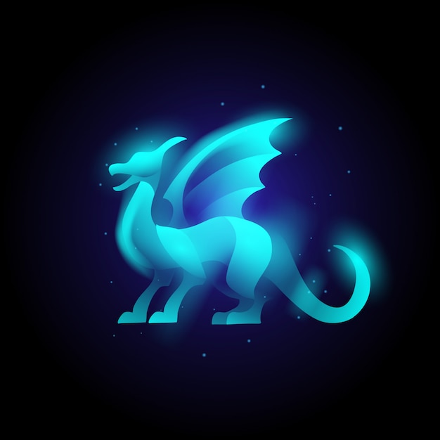 Moderner logo-vektor des drachen mit lebendigen neonfarben, abstrakt.