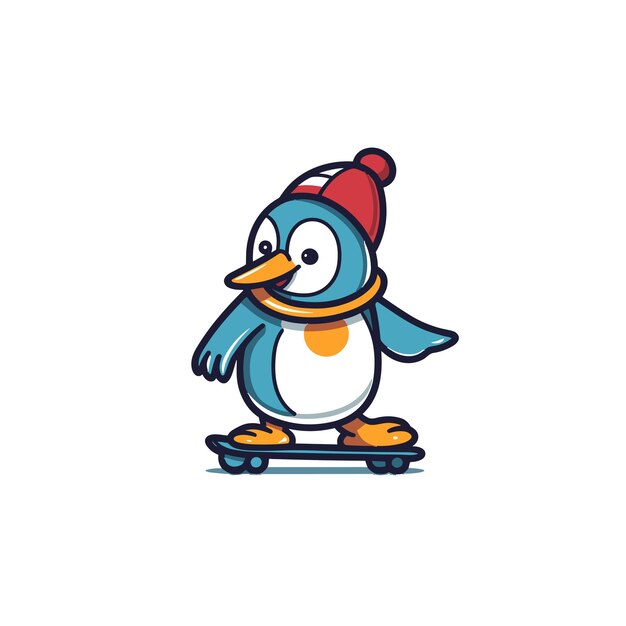 Moderner pinguin-flachvektor im cartoon-stil mit einfarbigem weißem hintergrund