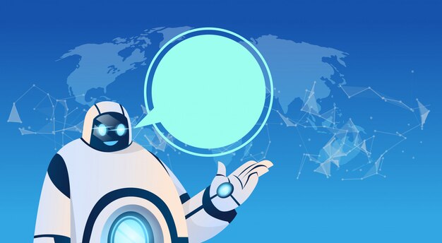 Moderner Roboter mit Sprechblase