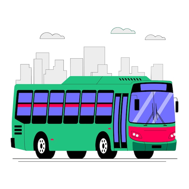 Moderner Stadtbusvektor mit städtischer Skyline
