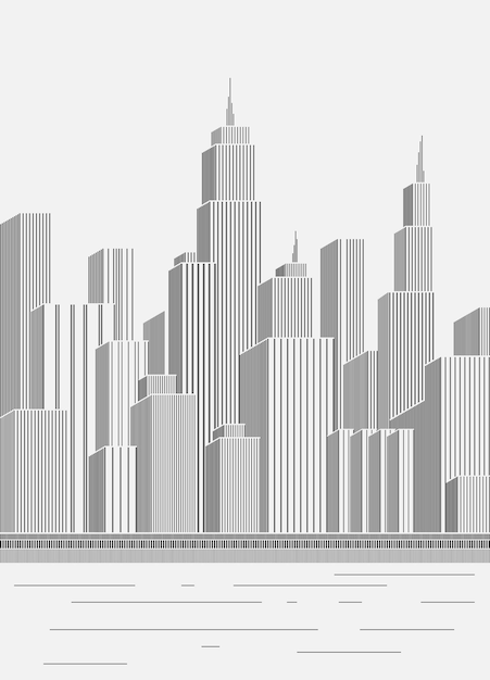 Moderner Stadtteil mit Wolkenkratzern Vektorillustration Skizze