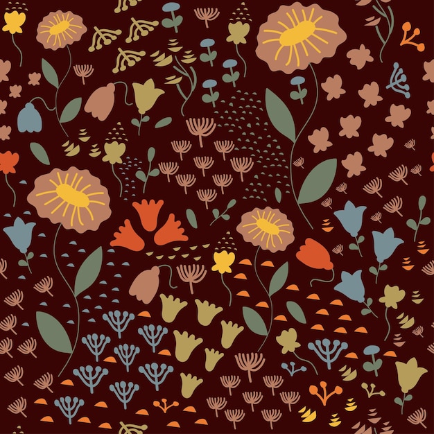 Modernes abstraktes Design Vektornahtloses Muster mit Blumen Trendige handgezeichnete Texturen