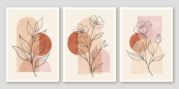 Modernes abstraktes florales Boho verlässt handgezeichnetes Poster aus der Mitte des Jahrhunderts