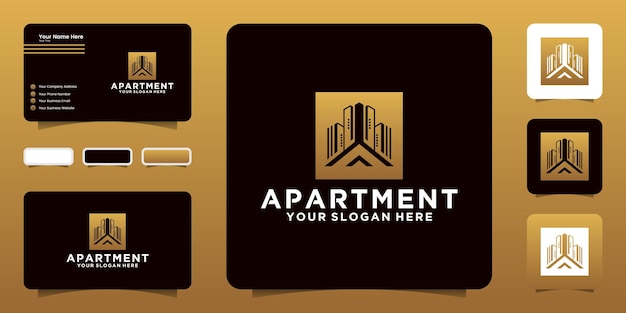 Modernes apartmentgebäude-logo-design und visitenkarte