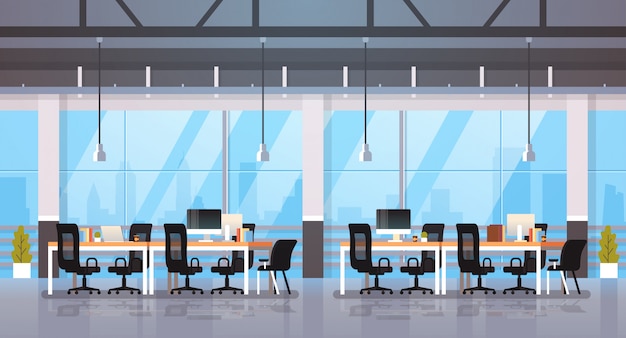 modernes Büro Interieur Arbeitsplatz Schreibtisch kreative Co-Working-Center-Arbeitsplatz Stadtbild