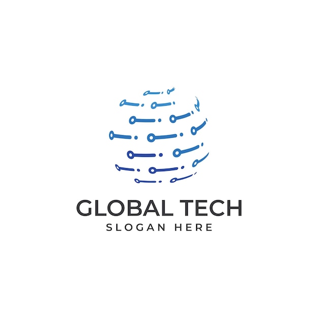 Modernes digitales Tech-World-Logo global oder Tech-Planet und digitaler Tech-Schutz Logo mit Konzeptvektor-Illustrationsvorlage