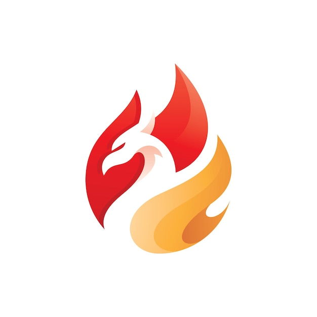 Modernes Feuer oder Flamme und Vogelkopf-Logo entwerfen abstraktes Phönix-Vektorsymbol