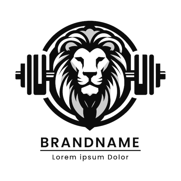 Modernes fitnessstudio-logo löwe und barbell für fitness-branding-emblem moderne duo-farbe