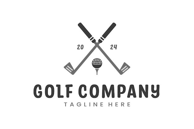 Vektor modernes flaches design einzigartiger golfball-club grafische logo-vorlage und minimalistisches golf-logo-konzept