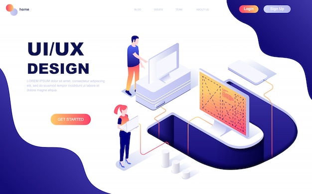 Modernes flaches design isometrisches konzept von ux, ui design