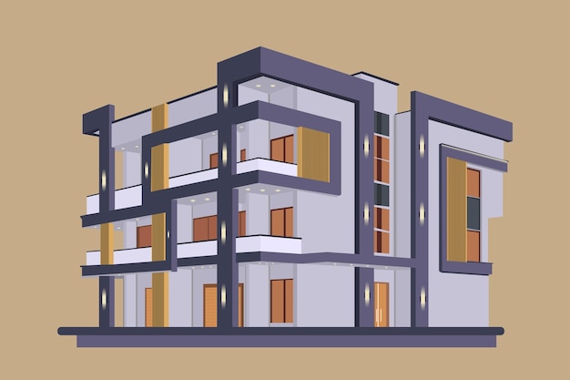 Modernes flaches Geschäftshaus, Hausbau-Vektor-Symbol-Illustration.