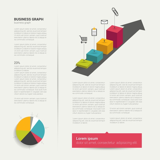 Modernes flaches seitenlayout mit text und diagrammdiagramm.