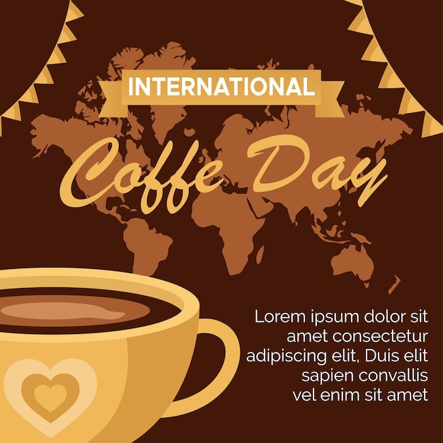 Vektor modernes flat happy international day of coffee poster social media