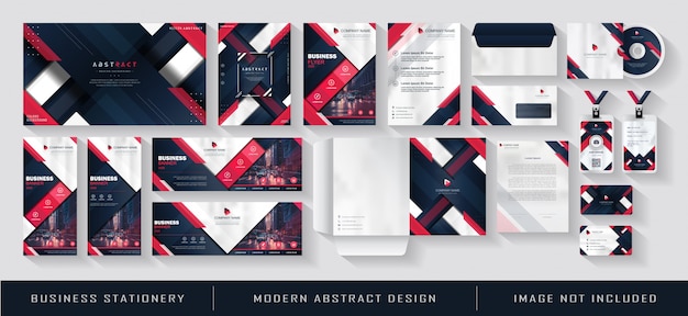 Vektor modernes geschäftsausstattung und corporate identity template set red blue navy abstract