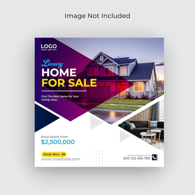 Modernes haus zum verkauf immobilien instagram post social media banner und webbanner Premium-Vektor