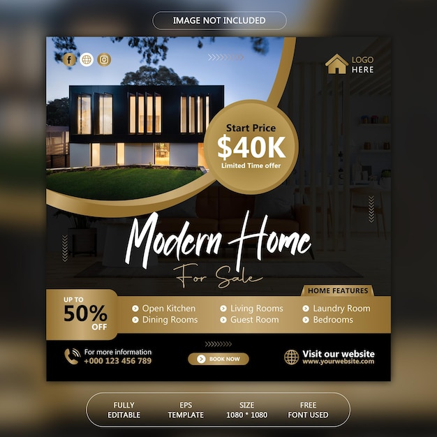 Vektor modernes haus zum verkauf social media beitragsvorlage