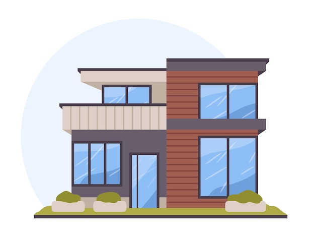 Modernes Hausbau, zeitgenössische städtische Villa-Architektur, flache Vektorillustration