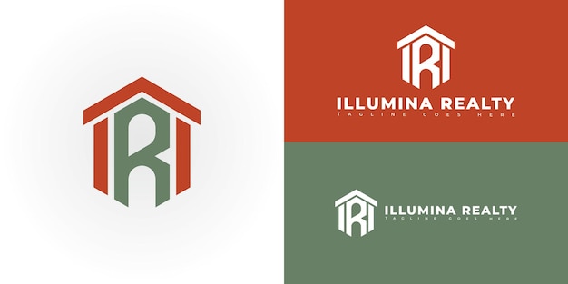 Modernes Hexagon-Initial-Vektorbuchstabe IR oder RI-Logo in grün-rot