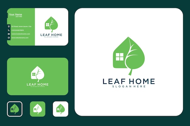 Modernes home leaf logo-design und visitenkarte