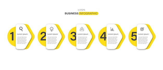 Modernes infografikdesign für unternehmen, 5-stufen-infografikkonzept mit symbol