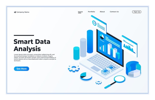 Modernes isometrisches konzept des flachen designs der datenanalyse für website und mobile website-landingpage