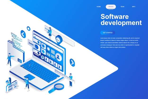 Modernes isometrisches Konzept des flachen Designs des Software-Entwicklung.