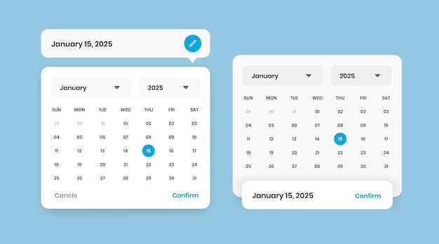Modernes Kalender-Pop-up-Layout-Design mit zwei Variationen für Mobile- und Web-Interface-Design