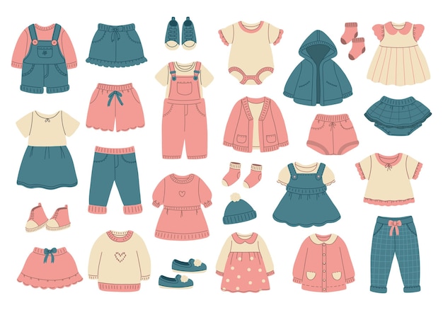 Modernes Kinderkleidungsset. Modische Kleidungsstücke für Mädchen