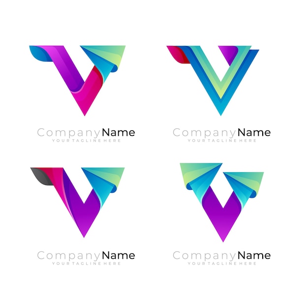 Vektor modernes logo des buchstaben v mit farbenfrohem design, 3d-stil