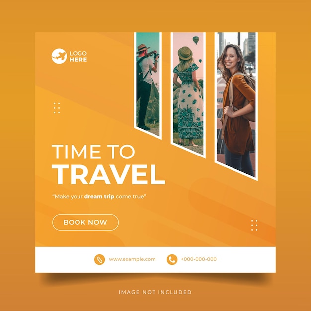 Modernes orangefarbenes Reisebanner für Feiertags-Social-Media-Beiträge